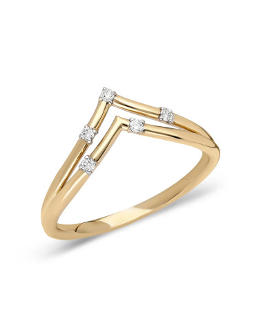 Gold ring in a tip shape with diamonds | Staring